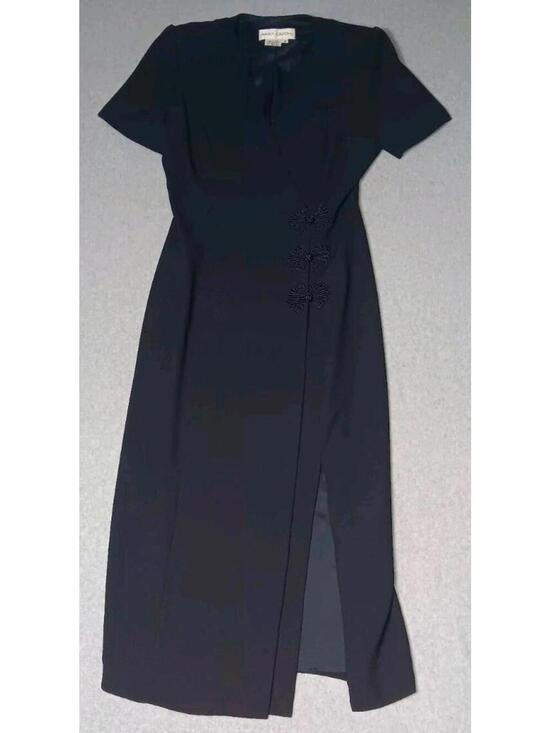 Maggy London Dresses & Skirts - Maggie London Partial Wrap Maxi Dress Womens Size 8 Black Padded Shoulders...